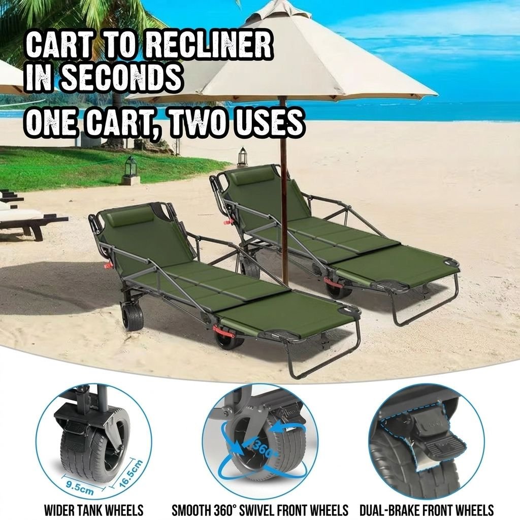 Outdoor Camping Cart 4-Wheel Off-Road Beach Reclining Recliner Small Folding Camping Trailer Shopping 200kg Load Folding Wagon