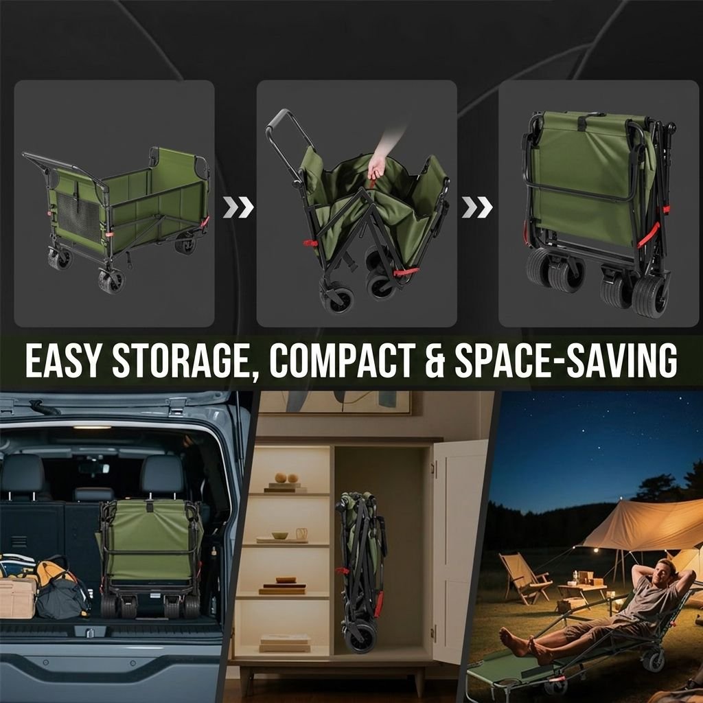 Outdoor Camping Cart 4-Wheel Off-Road Beach Reclining Recliner Small Folding Camping Trailer Shopping 200kg Load Folding Wagon