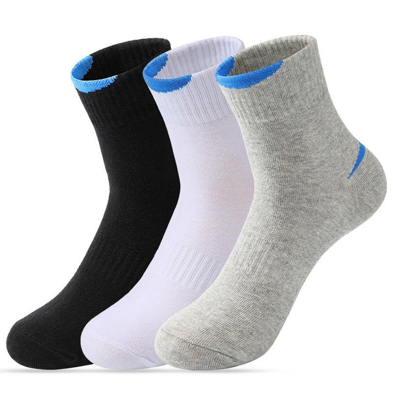 Wholesale High Quality Men's Cotton Socks Solid Color Ribbed Crew Socks Breathable Mid-Calf Socks for All Seasons Casual & Sport