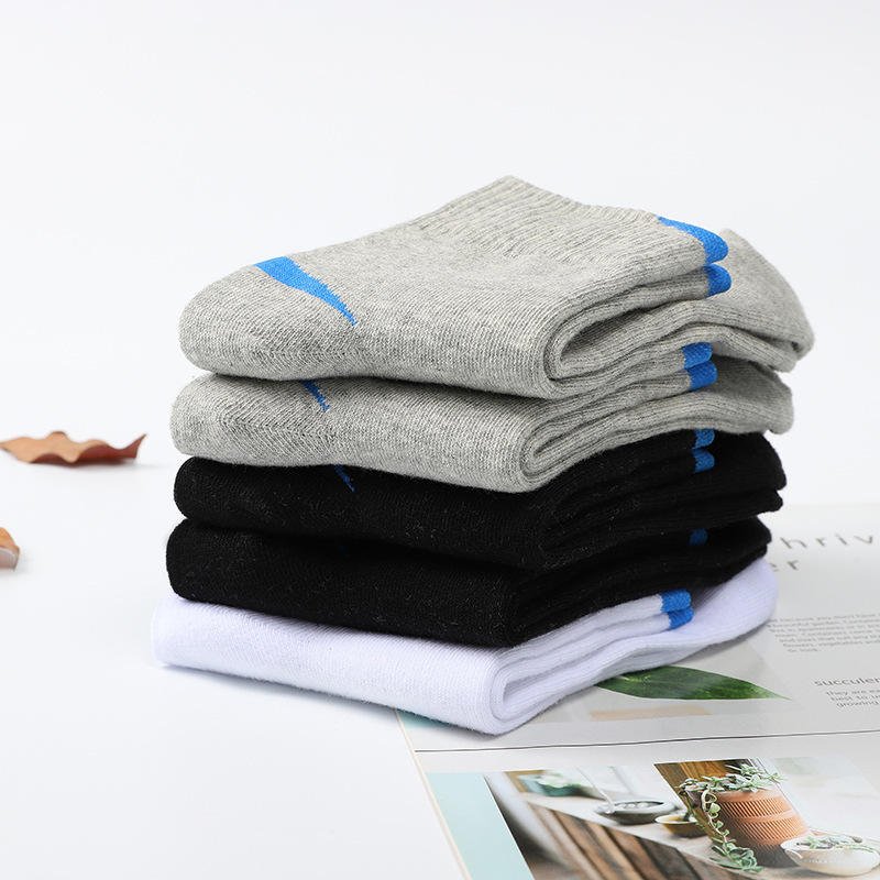 Wholesale High Quality Men's Cotton Socks Solid Color Ribbed Crew Socks Breathable Mid-Calf Socks for All Seasons Casual & Sport