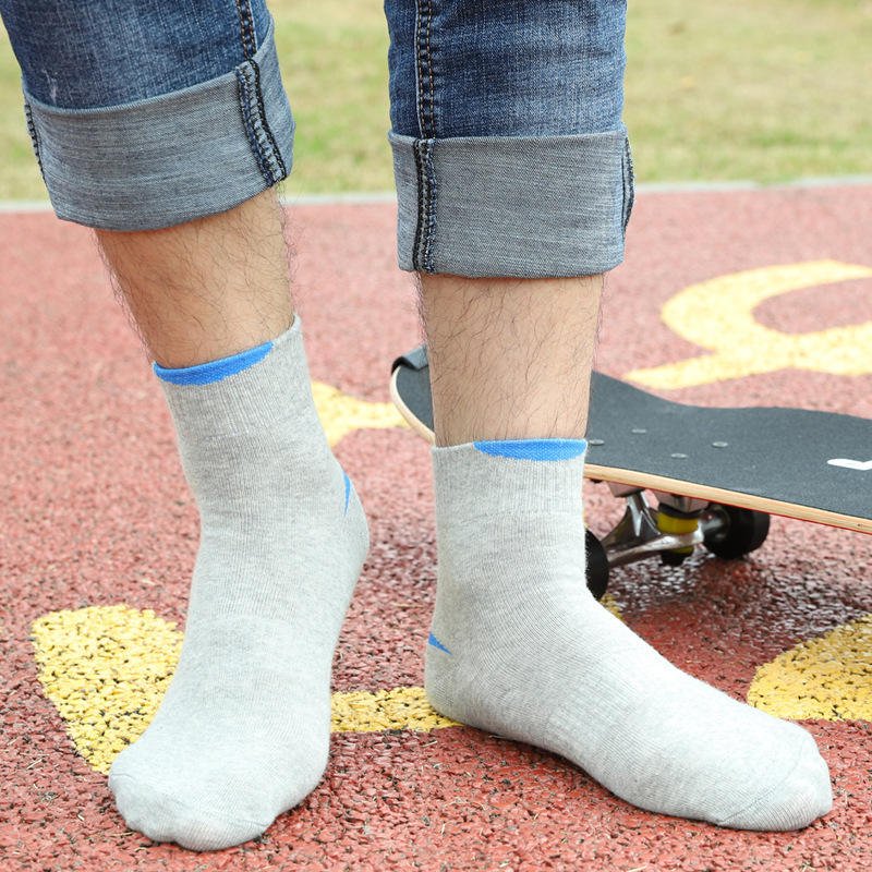 Wholesale High Quality Men's Cotton Socks Solid Color Ribbed Crew Socks Breathable Mid-Calf Socks for All Seasons Casual & Sport