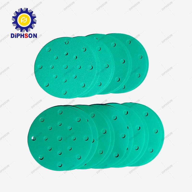 Green Film and Flock Sanding Disc 150MM 17 Holes Velcro Disc Sandpaper Disc for Furniture Polishing