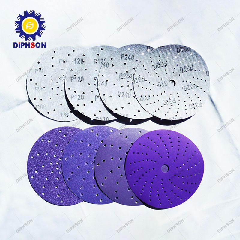 Purple Circular Porous Size Hook Loop Sanding Disc Sand Cloth Coated Abrasive Aluminium Oxide Sandpaper