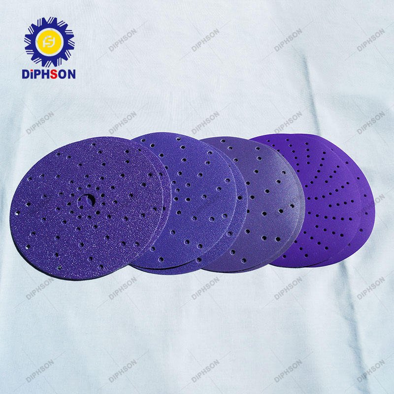 Purple Circular Porous Size Hook Loop Sanding Disc Sand Cloth Coated Abrasive Aluminium Oxide Sandpaper