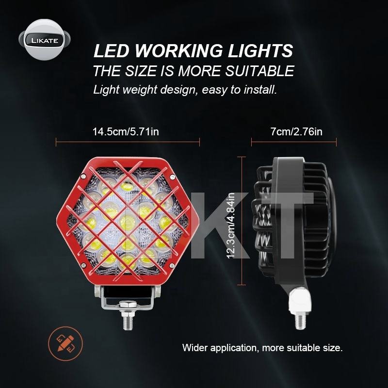 KLT 7inch 63w Round Heavy 24v High Power Black LED Spot Beam Work Light Car Accessories for Off Road Car J-eep