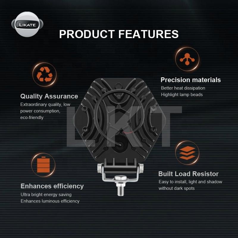 KLT 7inch 63w Round Heavy 24v High Power Black LED Spot Beam Work Light Car Accessories for Off Road Car J-eep
