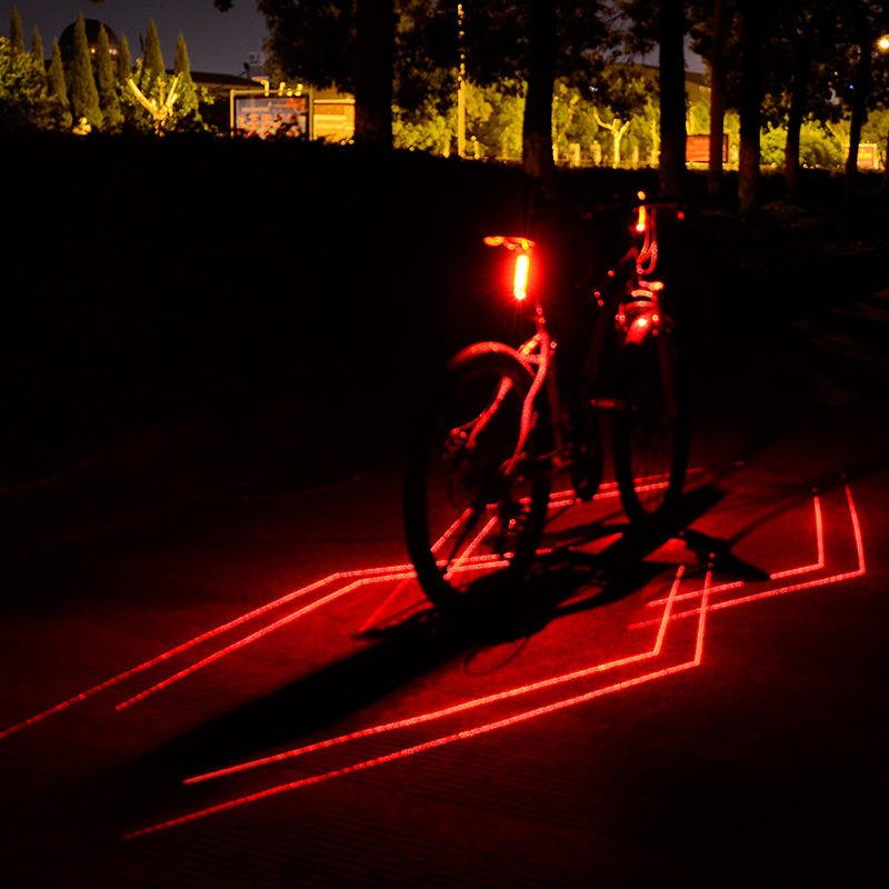 Folding Red Laser Bike Rear Light Safety Warning USB Rechargeable Waterproof Battery Powered Cycling Lamp