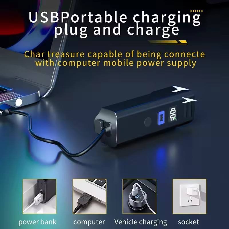 Digital Display Front Bicycle Light ABS Material Night Cycling Highlight Lamp TYPE-C Charging Convenient Handlebar Battery