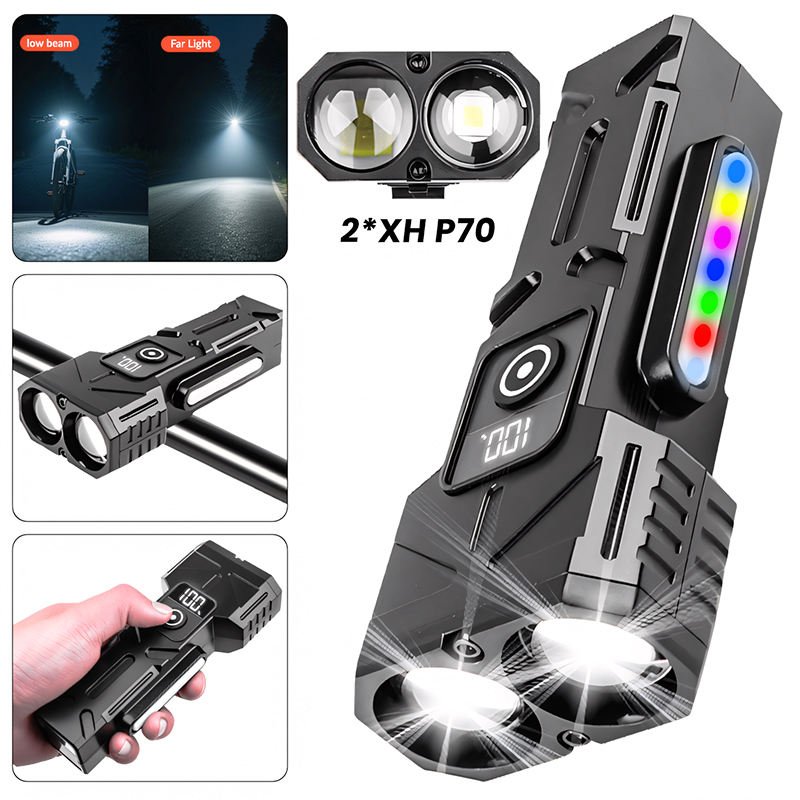 3000mah Type-C Rechargeable Bicycle Light 1300lm Front Light for Night Riding Multi-functional RGB Bike Light