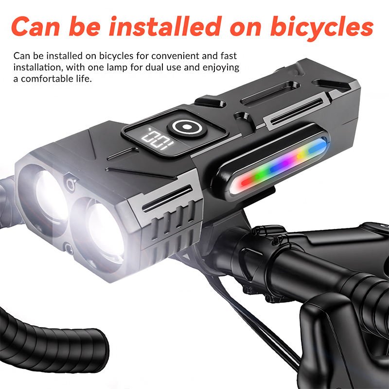 3000mah Type-C Rechargeable Bicycle Light 1300lm Front Light for Night Riding Multi-functional RGB Bike Light