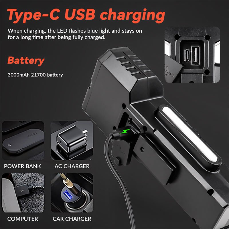3000mah Type-C Rechargeable Bicycle Light 1300lm Front Light for Night Riding Multi-functional RGB Bike Light