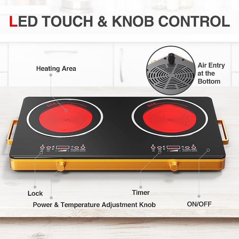 High Quality 3500W 2 Burner Cooktops Double Induction Cookers Electric Stove Radiant Infrared Cooker