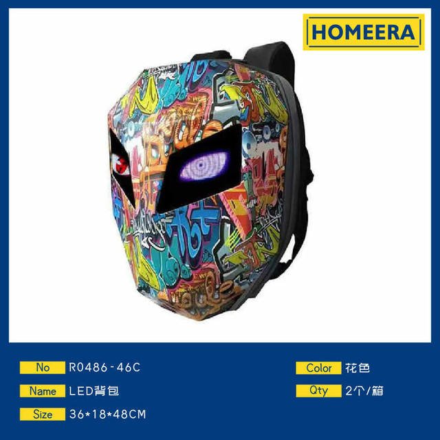 Graffiti Style LED Backpack for Kids Teens 36x18x48CM Fashionable Geometric Pattern USB Waterproof Oxford Mesh Mask Design