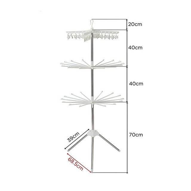 Myrva Large Folding Clothesline Stainless Steel Three Layer Standing Drying Rack For Balcony Laundry Storage