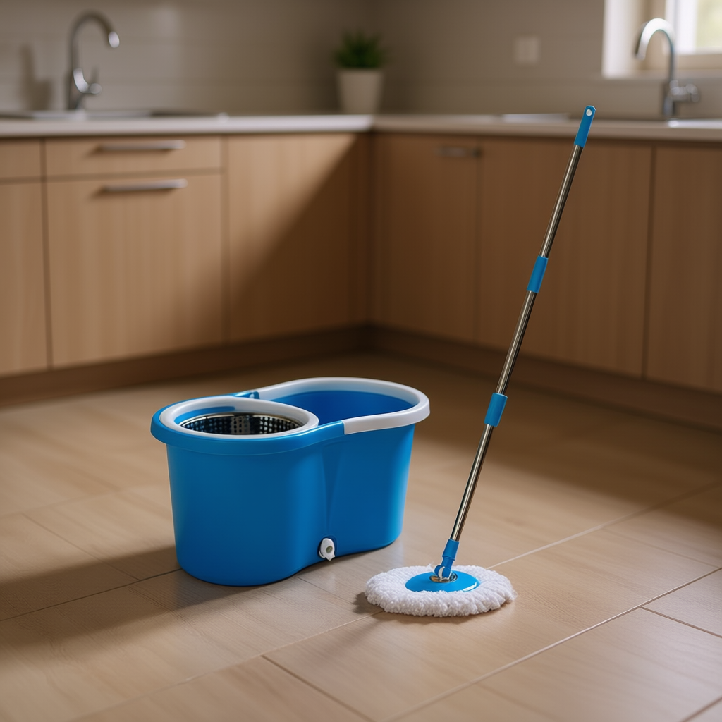 Myrva 360 Degree Mop With Bucket Stainless Steel Rod Round Head Floor Cleaning Portable Modern Design