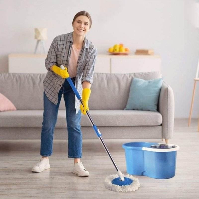 Myrva 360 Degree Mop With Bucket Stainless Steel Rod Round Head Floor Cleaning Portable Modern Design