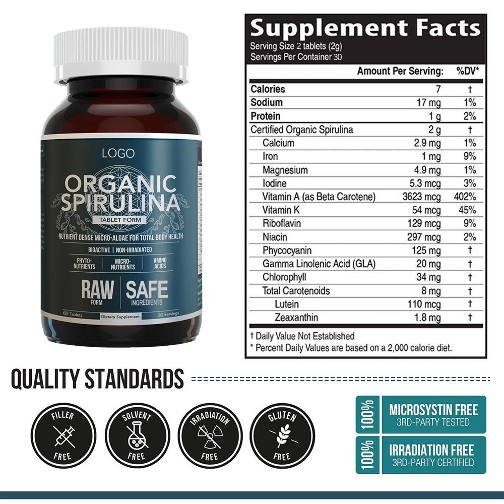 OEM High Quality Spirulina Extract Tablets Herbal Supplements in Tablets Form for Adults