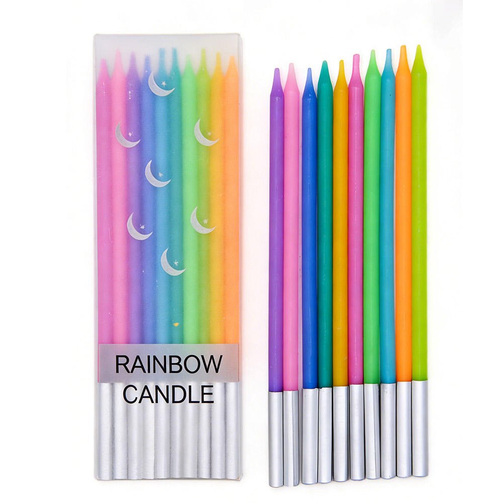 Rainbow Kids Spiral Birthday Candles Custom Logo 10-Pack Plastic Bag Stick Cake Candle for Birthday Holiday New Year Parties