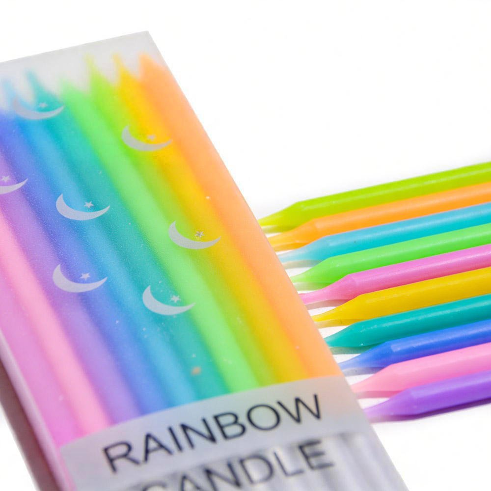 Rainbow Kids Spiral Birthday Candles Custom Logo 10-Pack Plastic Bag Stick Cake Candle for Birthday Holiday New Year Parties