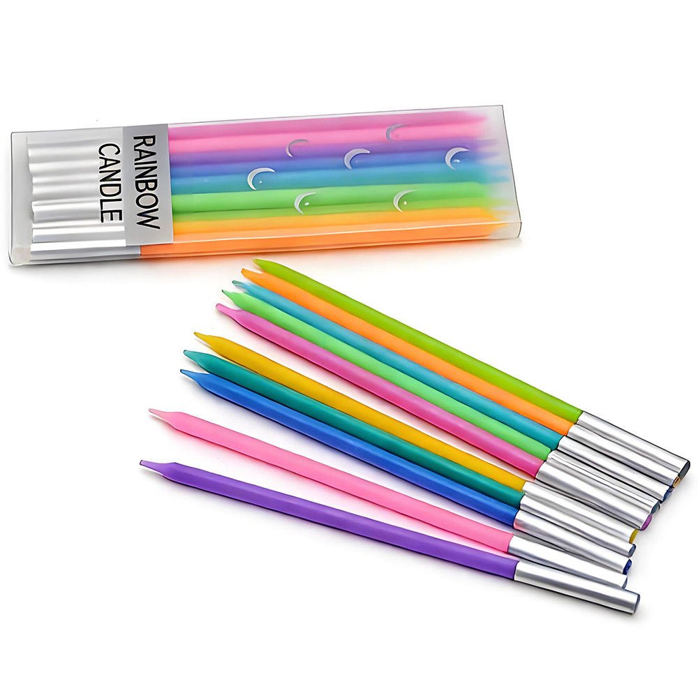 Rainbow Kids Spiral Birthday Candles Custom Logo 10-Pack Plastic Bag Stick Cake Candle for Birthday Holiday New Year Parties