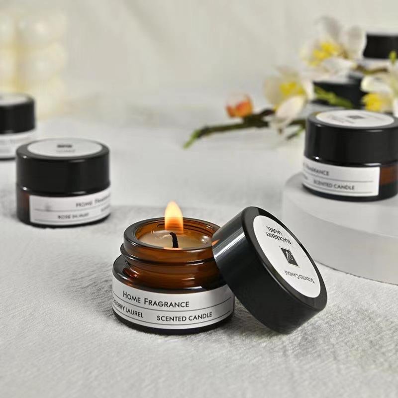 Wholesale Luxury Home Decoration Lasting Scented Candle Customizable logo Small Amber Glass Scented Soy Wax Candles Fragrance