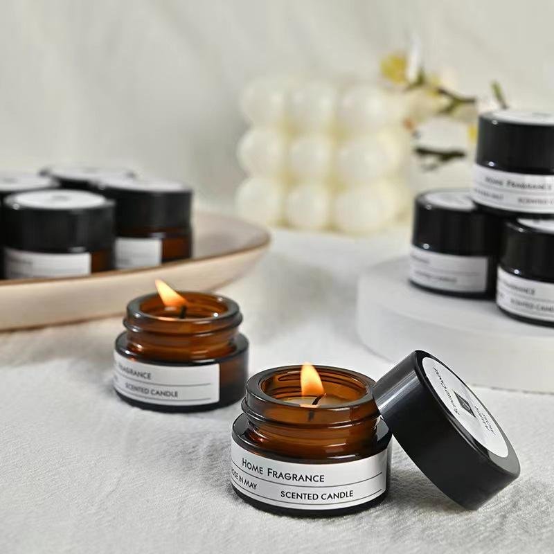 Wholesale Luxury Home Decoration Lasting Scented Candle Customizable logo Small Amber Glass Scented Soy Wax Candles Fragrance