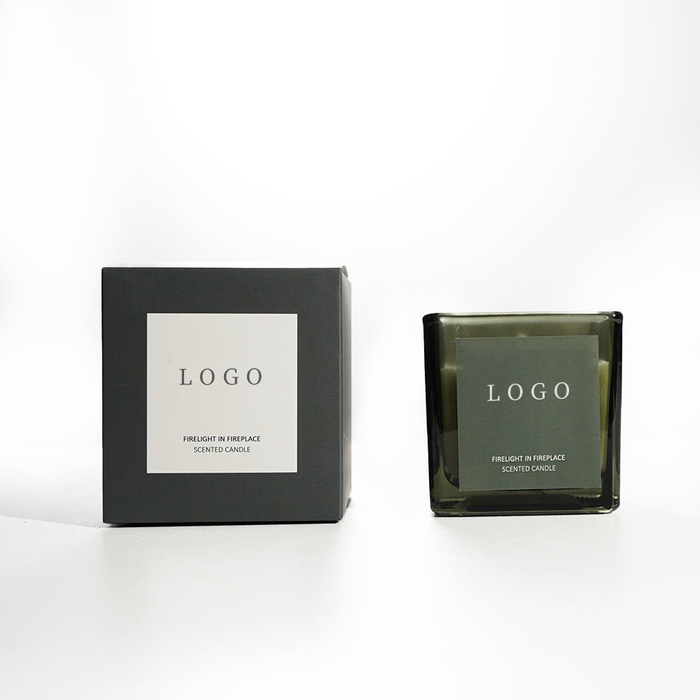 Wholesale Square Glass Candle Jar Applique Small Green Transparent Square Glass Jars for Scented Candle With Custom Lid