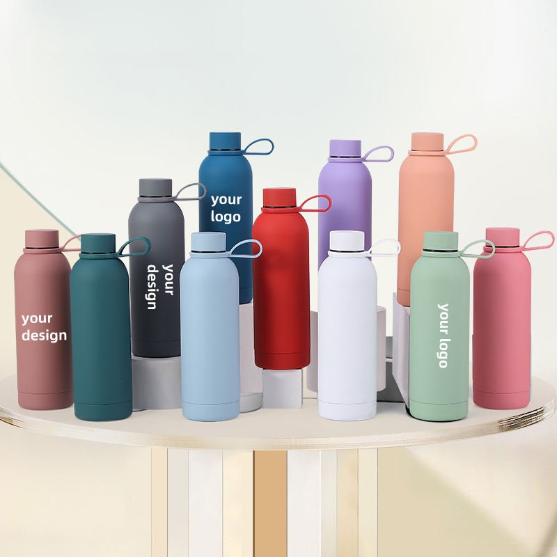 Free Custom Logo 500ml Portable Handle Rubber Coating 25oz Thermal Stainless Steel Vacuum Water Flask Bottles with Handle