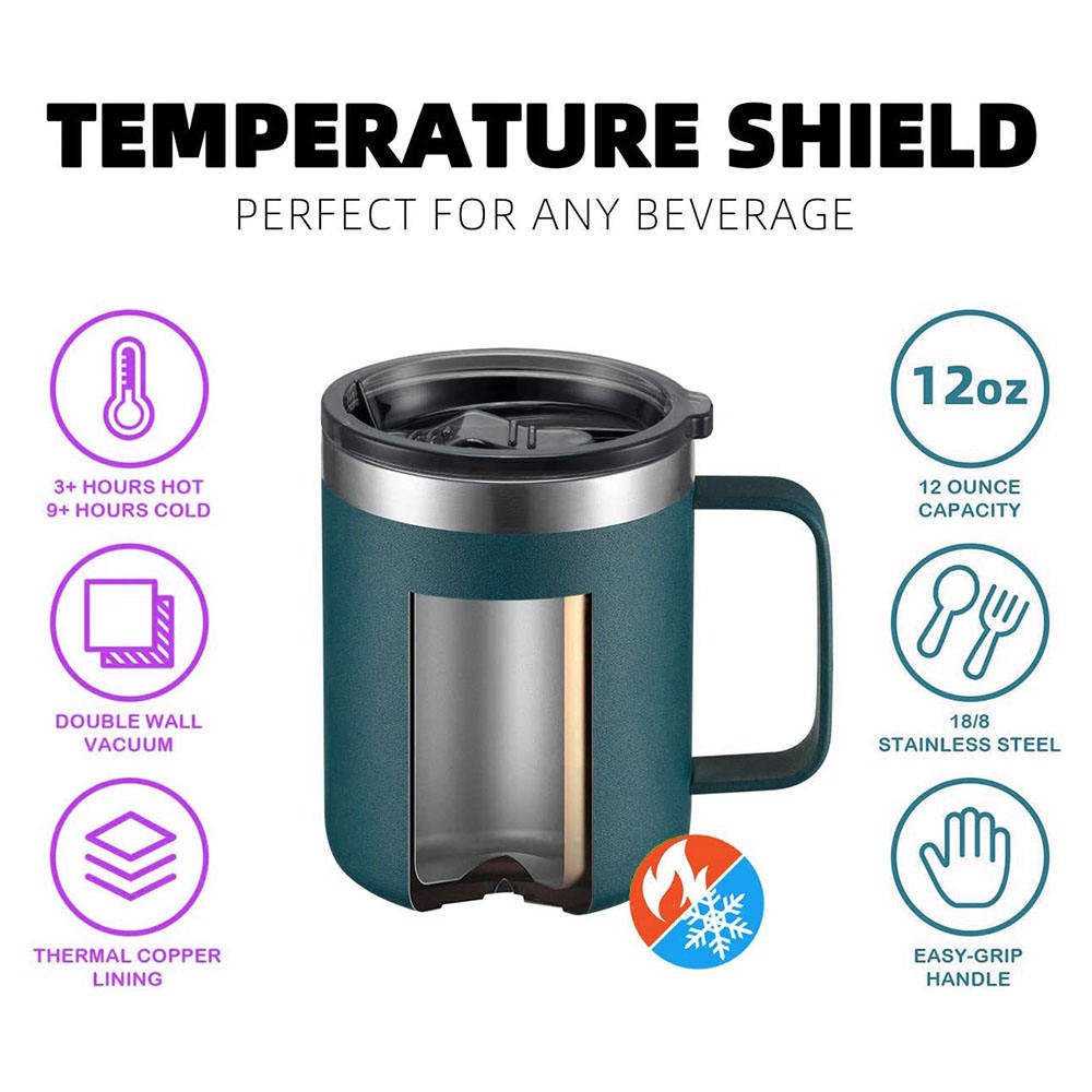 Hot Sale 12oz Insulated Double Wall Stainless Steel Tea Drinkware Thermal Coffee Cup Portable Vacuum Office Mug with Handle