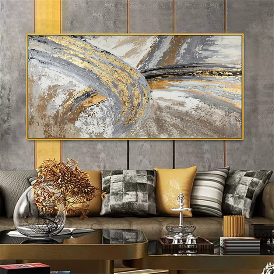 100% Hand-painted Abstract Golden Painting Simple Beautiful Canvas Oil Painting Wall Art