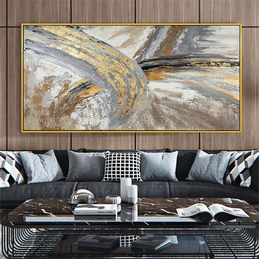 100% Hand-painted Abstract Golden Painting Simple Beautiful Canvas Oil Painting Wall Art