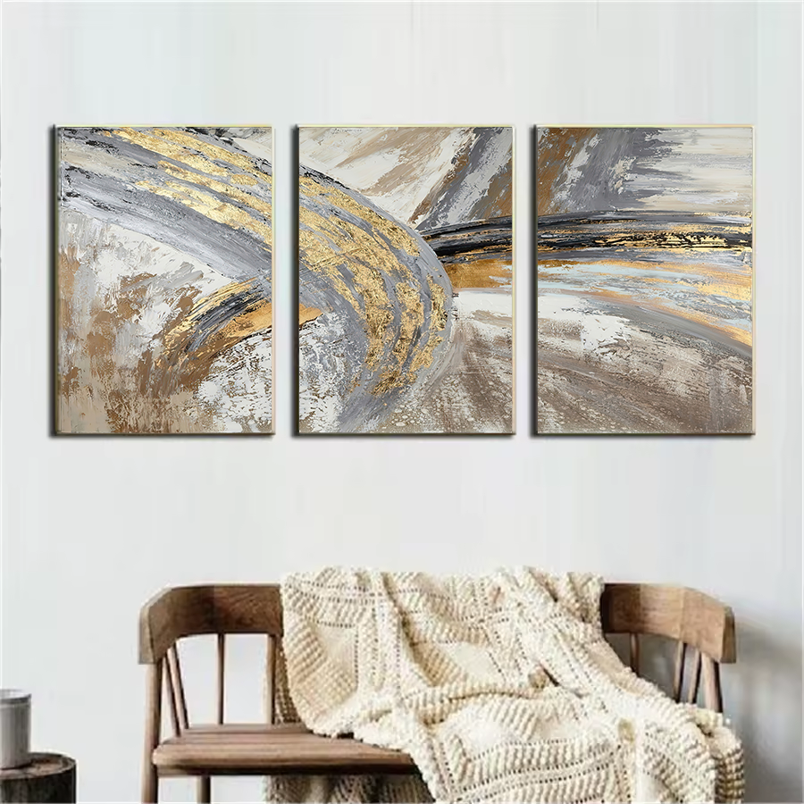 100% Hand-painted Abstract Golden Painting Simple Beautiful Canvas Oil Painting Wall Art