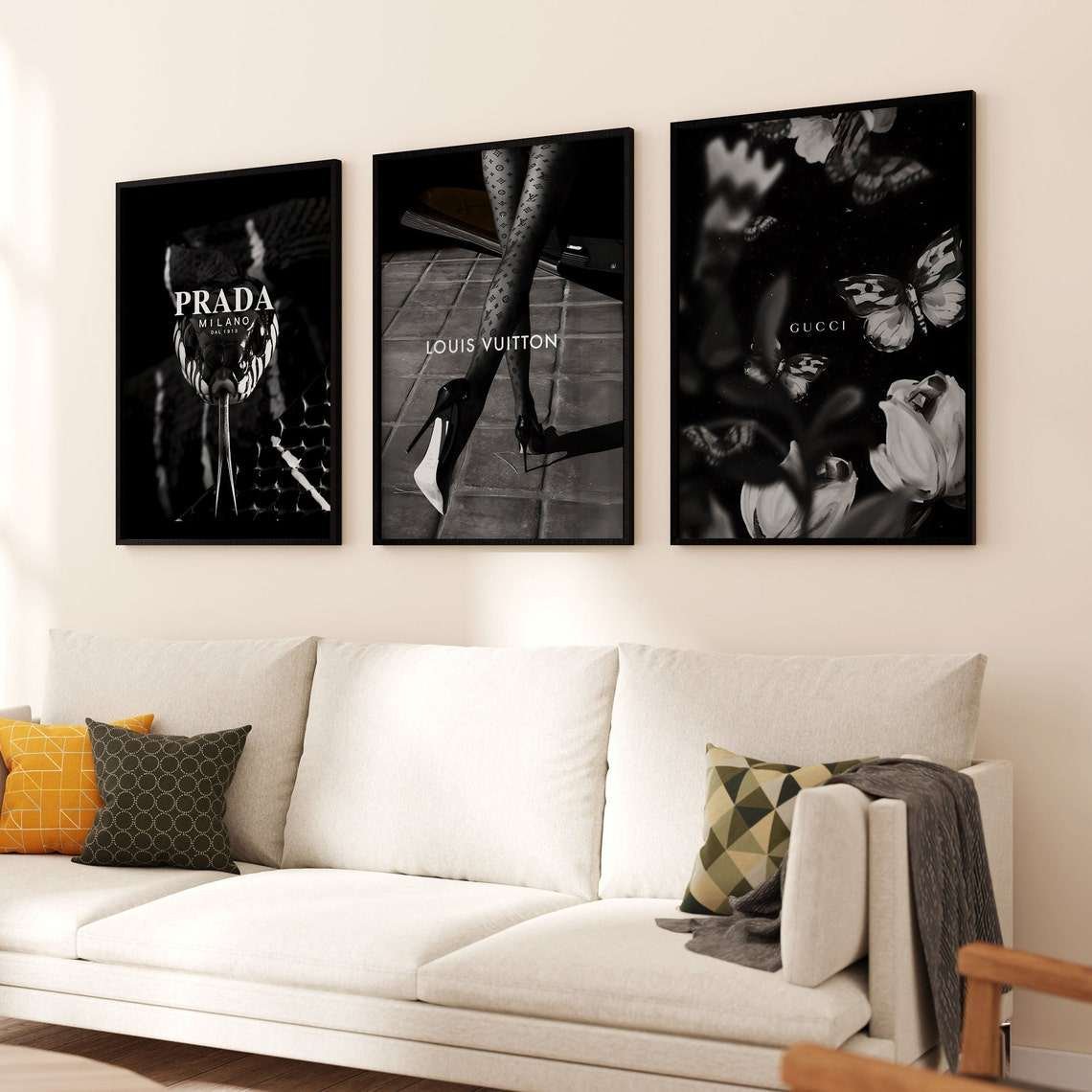 SQ Set of 3 Luxury Fashion Print Luxury Art for Room Black White Luxury Fashion Poster Bedroom Aesthetic Wall Art