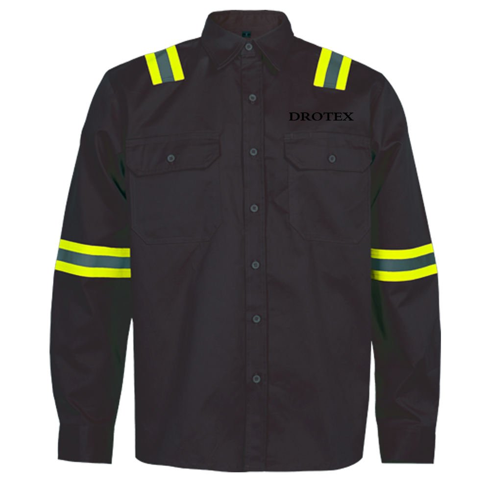 FR Shirt for Men Cat-2 Fire Resistant Shirt with High Visibility Reflective Tapes ATPV 8.7 Cal/cm² NFPA 70E & 2112 Compliant