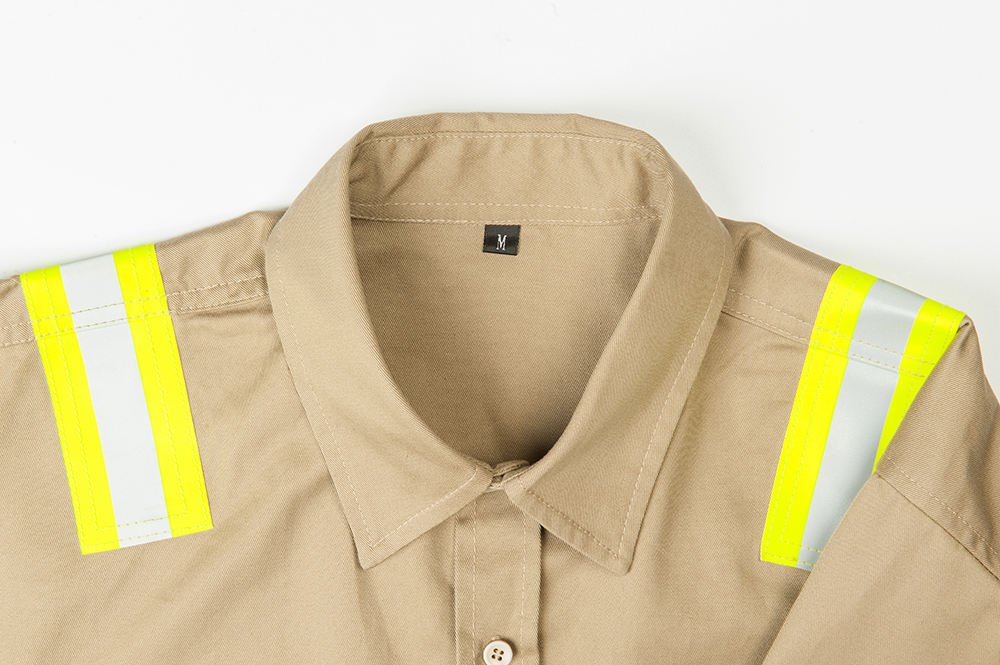 FR Shirt for Men Cat-2 Fire Resistant Shirt with High Visibility Reflective Tapes ATPV 8.7 Cal/cm² NFPA 70E & 2112 Compliant