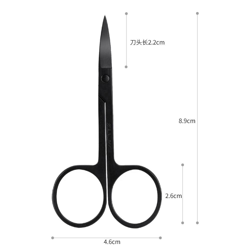 Stainless Steel Rose Gold Colorful Titanium Curved Sharp Black Private Label Eyebrow Nail Scissors Trimming