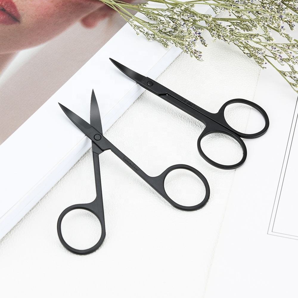 Stainless Steel Rose Gold Colorful Titanium Curved Sharp Black Private Label Eyebrow Nail Scissors Trimming