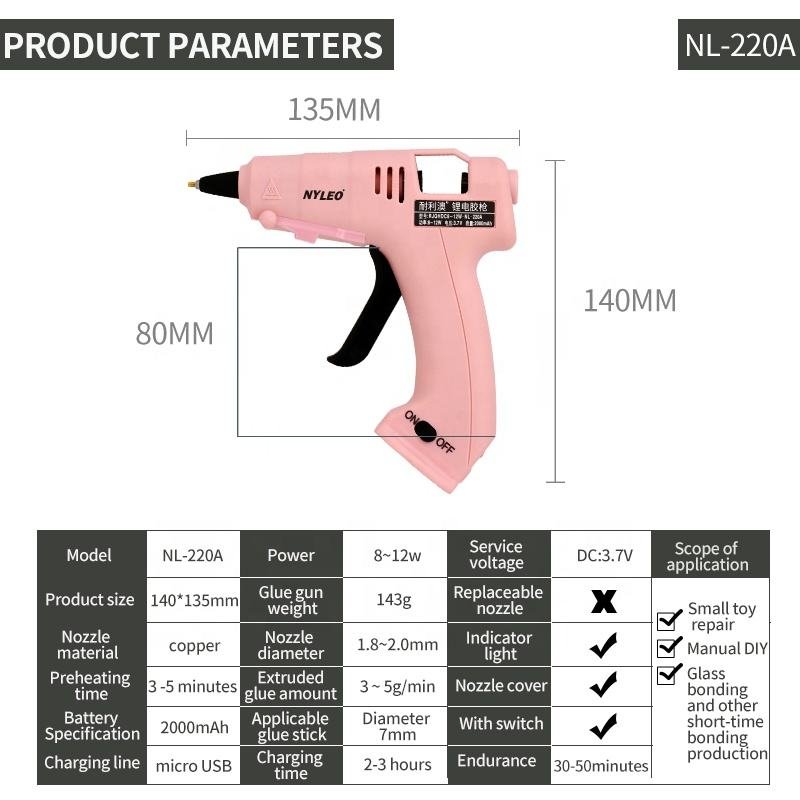 NYLEO 3.7V Cordless Lithium Battery Hot Melt Glue Gun Home DIY Repair Tools Rechargeable Wireless Hot Glue Gun