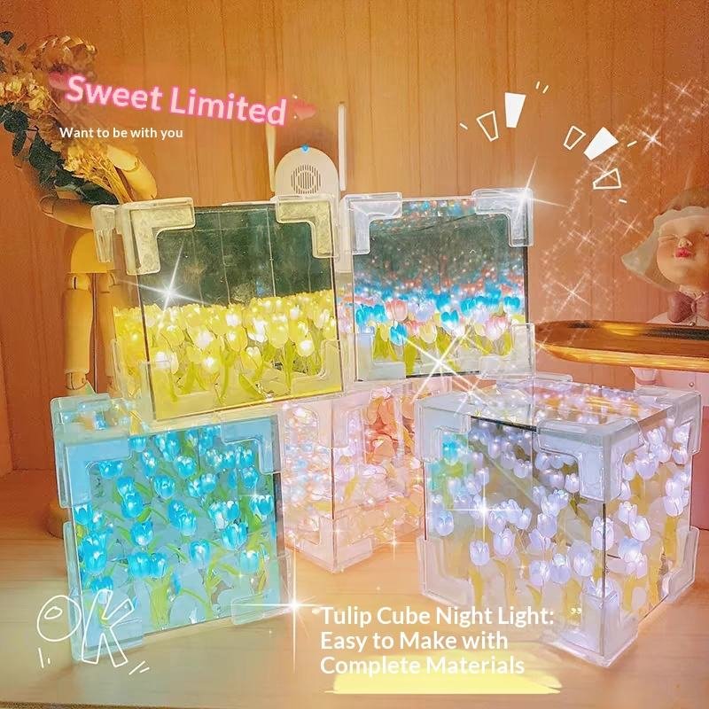 YHY Creative Magic Cube 3D Mirror Surface Acrylic Tulip-shaped Handicraft DIY Birthday Gift
