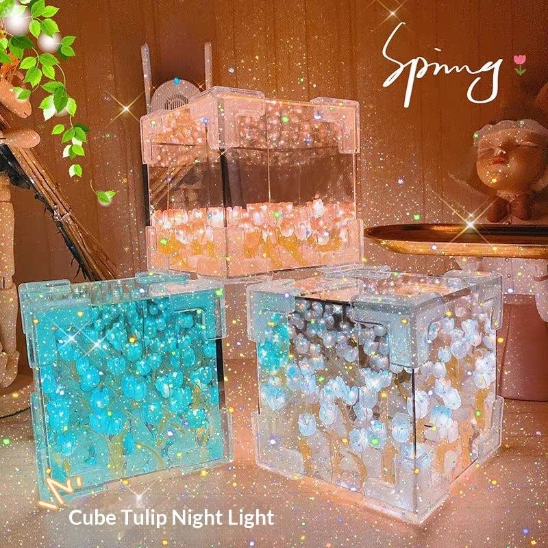 YHY Creative Magic Cube 3D Mirror Surface Acrylic Tulip-shaped Handicraft DIY Birthday Gift