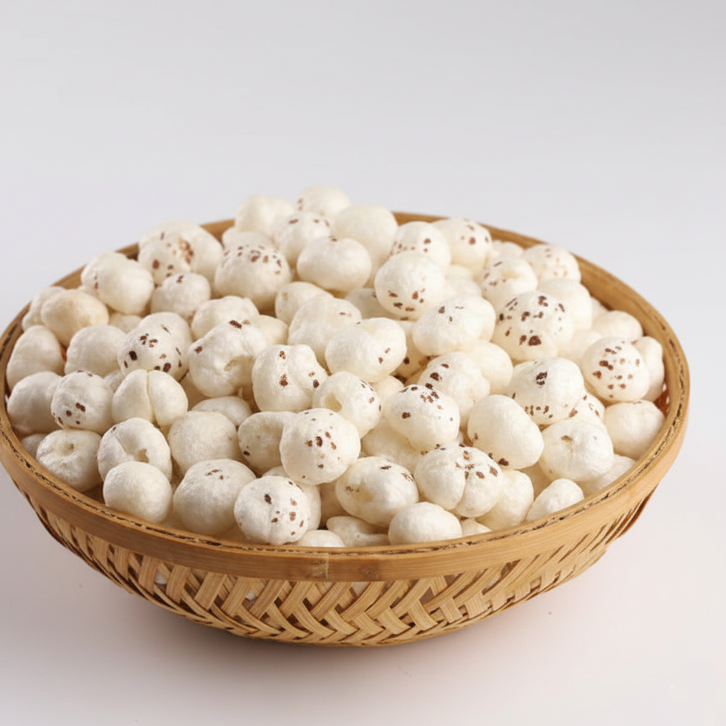 Indian HP Valia 100% Premium Grade Foxnuts Makhana 12-18mm Dried Food-Grade Pesticide Residue Free High Fiber Protein Snacking
