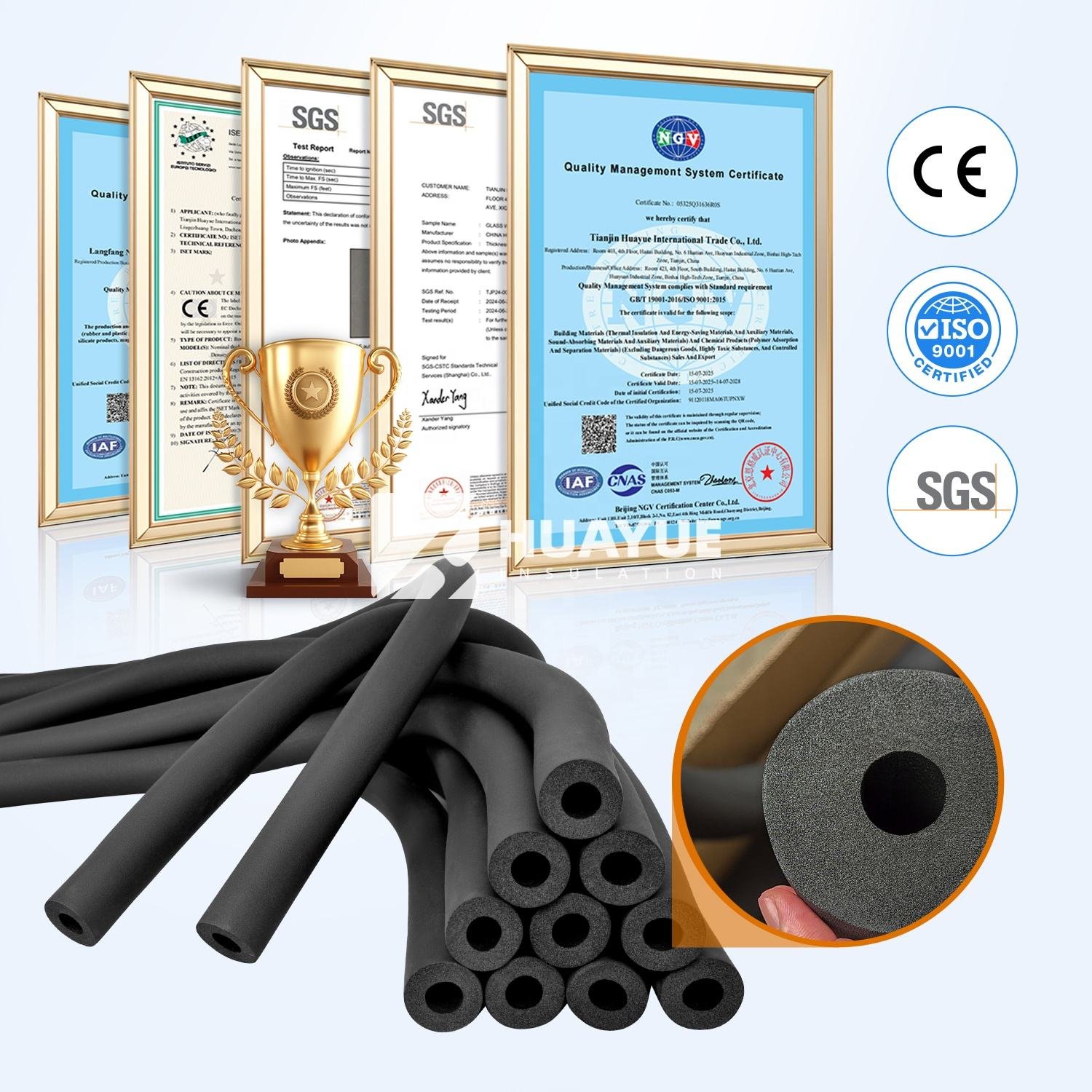 HUAYUE Modern Design PVC and Plastic Colorful Rubber Insulation Pipe Soundproofing Foam Tube for Warehouses ISO Certified