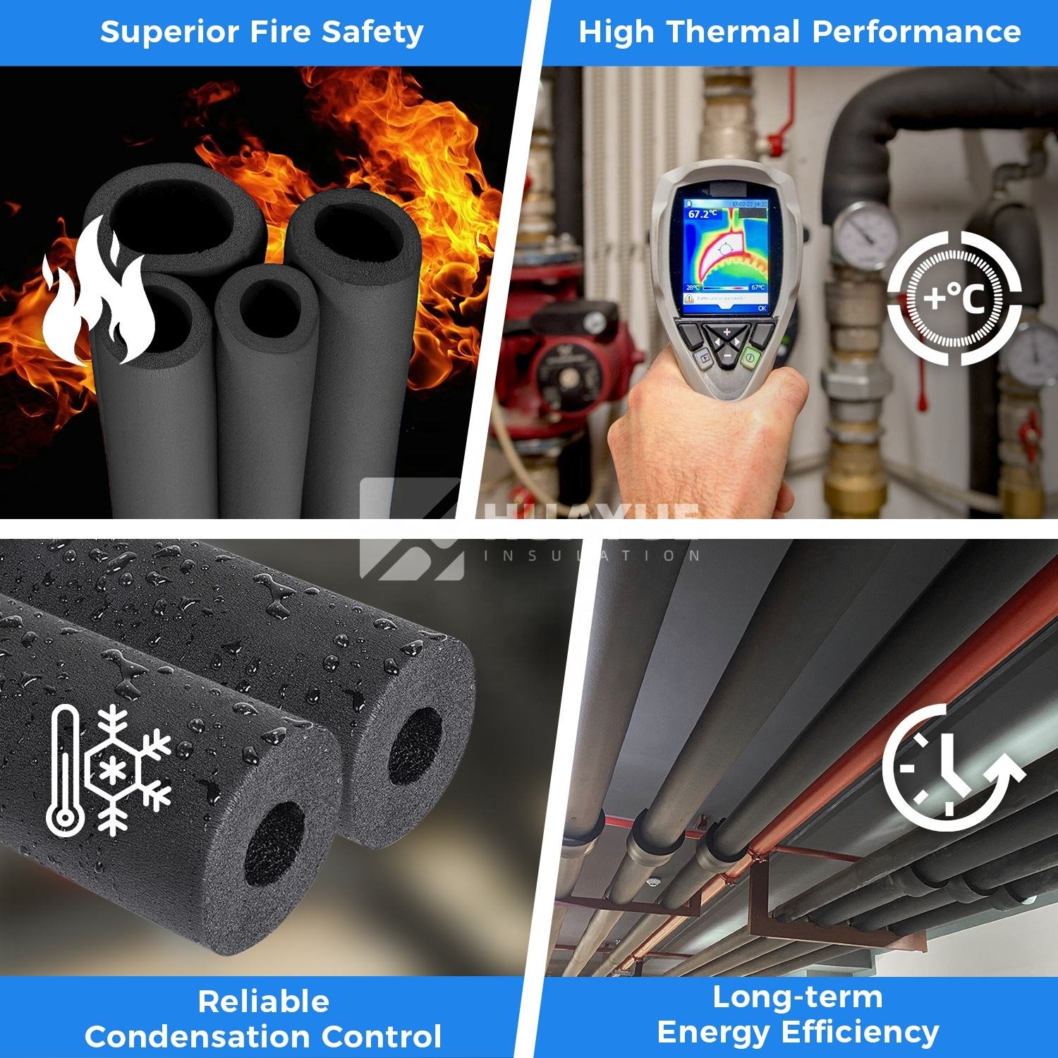 HUAYUE High Quality Rubber Plastic Foam Pipe Thermal Insulation Material for Air Conditioning Pipes