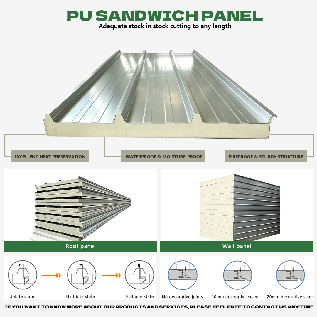 Modern Design Aluminum Steel Polyurethane Sandwich Panels Roof Panel Prefab Villa Hail-Proof Insulation Water/Fire Resistant