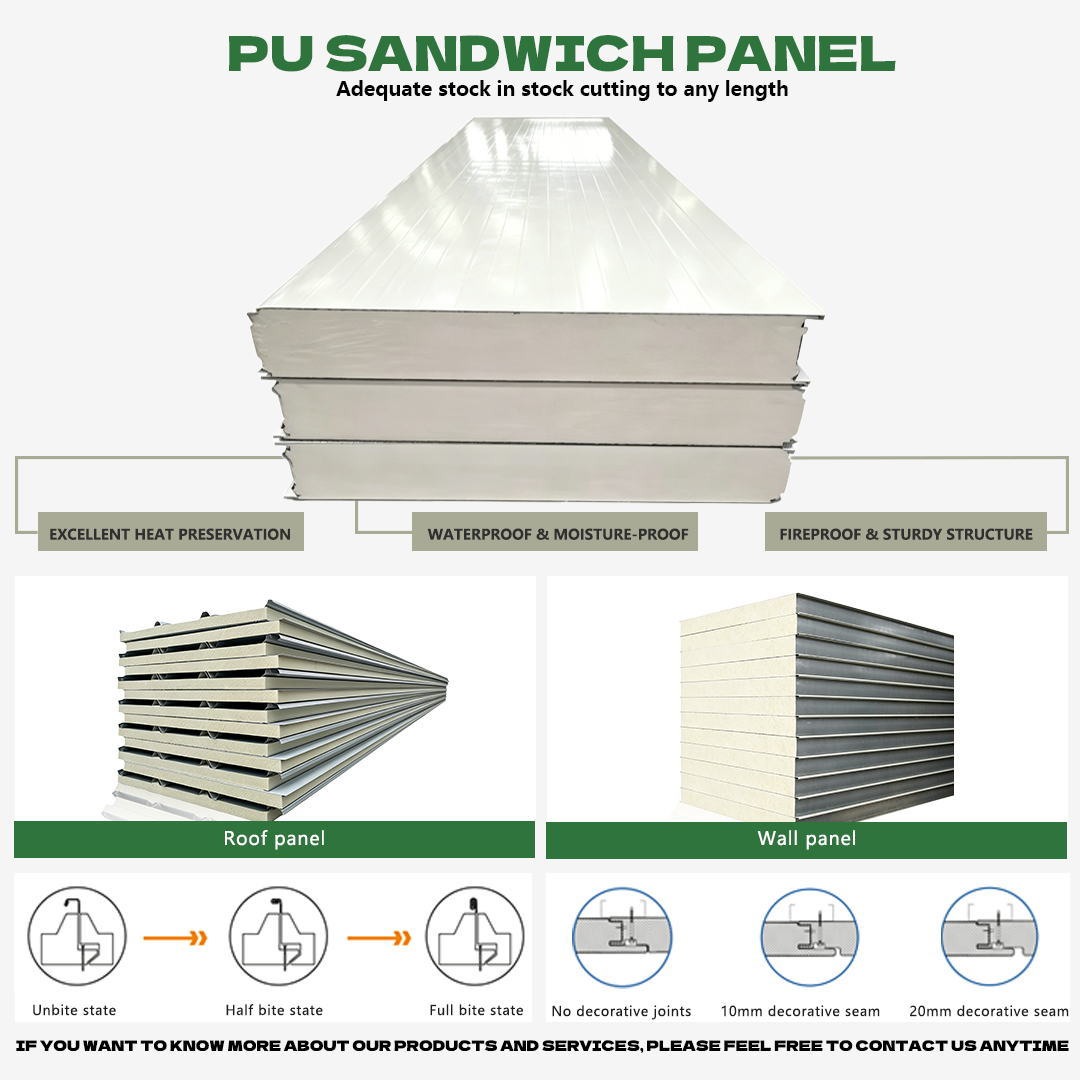 Insulated Roof Panel Wholesale Fireproof Thermal Insulated Polyurethane Sandwich Panels for Steel Structure Warehouse Roof Panel