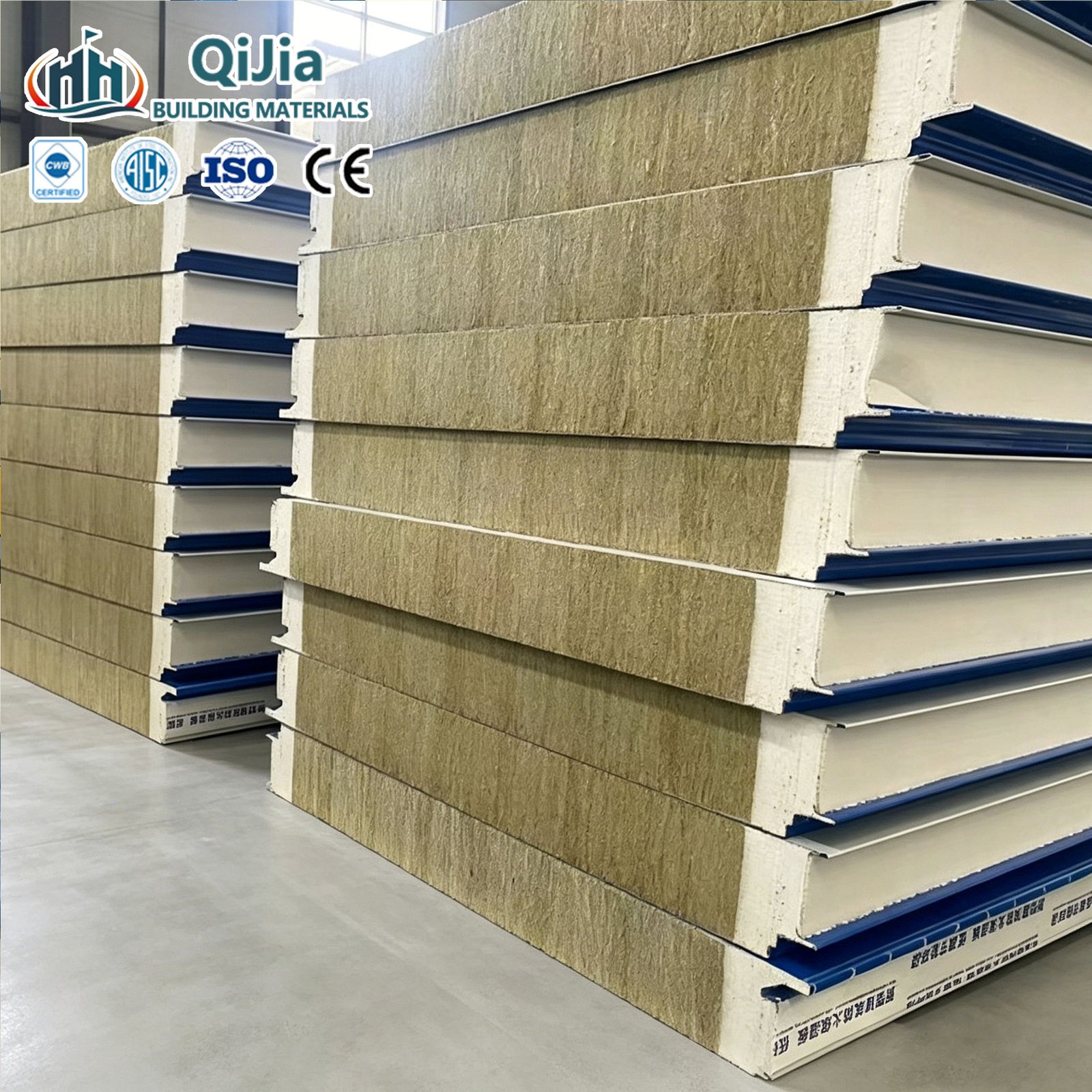 Polyurethane Edge Sealed Fireproof Rock Wool Roof Sandwich Boards Warehouse Cold Room Factory Metal Siding Insulated Wall Panels