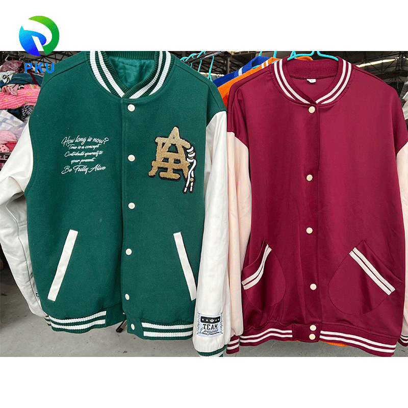 Adult Mixed Baseball Jacket Second Hand Wholesale Used Clothes Plus Size PKU Brand Model A-75 Polyester/Cotton