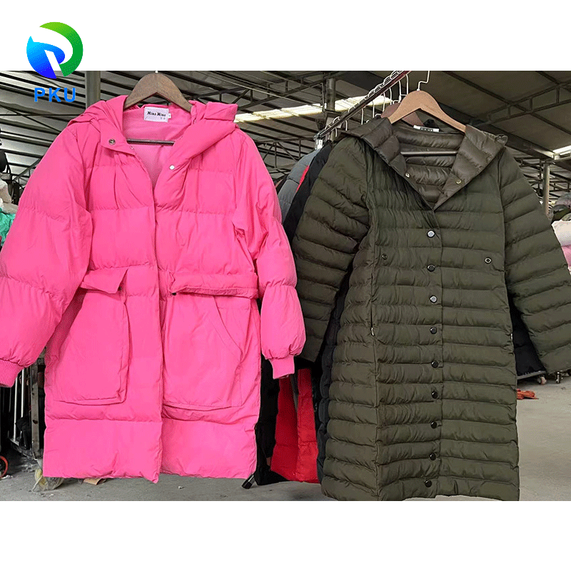 Autumn Winter Women Long Padded Jacket Polyester/Cotton Mixed Color Fashionable Used Clothes Bulk Resale Second Hand Wholesale