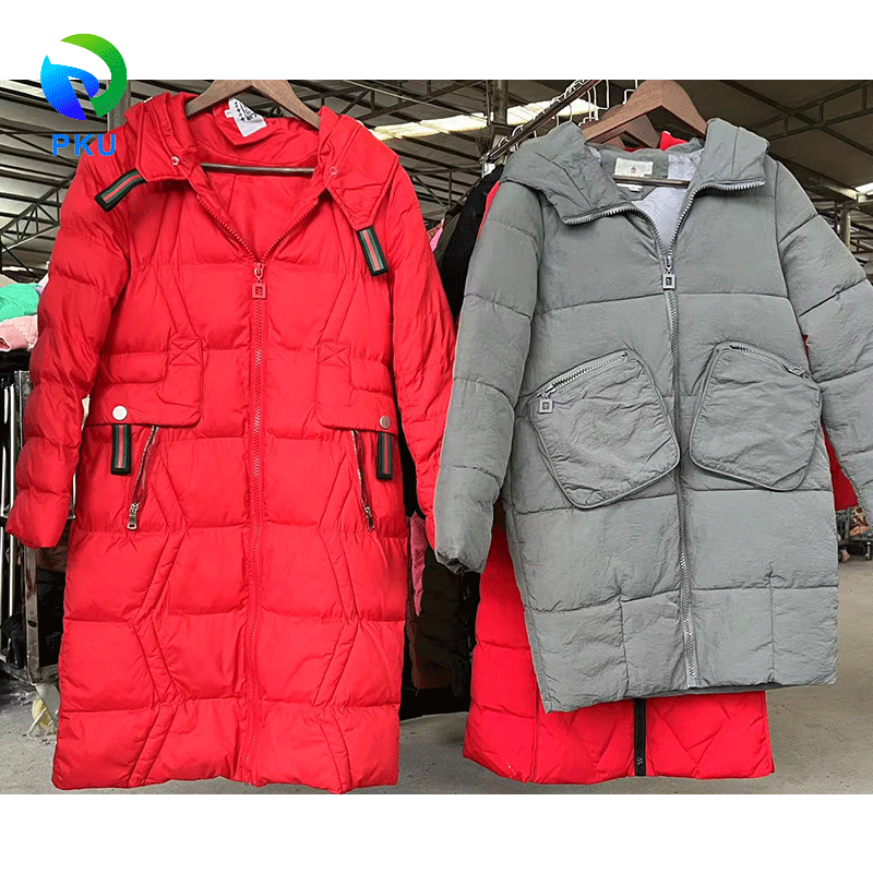Autumn Winter Women Long Padded Jacket Polyester/Cotton Mixed Color Fashionable Used Clothes Bulk Resale Second Hand Wholesale