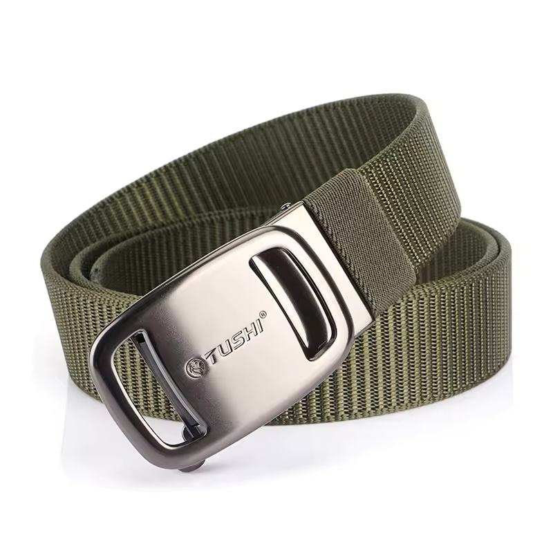 Casual Belt for Men Metal Automatic Silver Buckle Working Belt Sturdy Real Nylon Blue Waistband Male Girdle